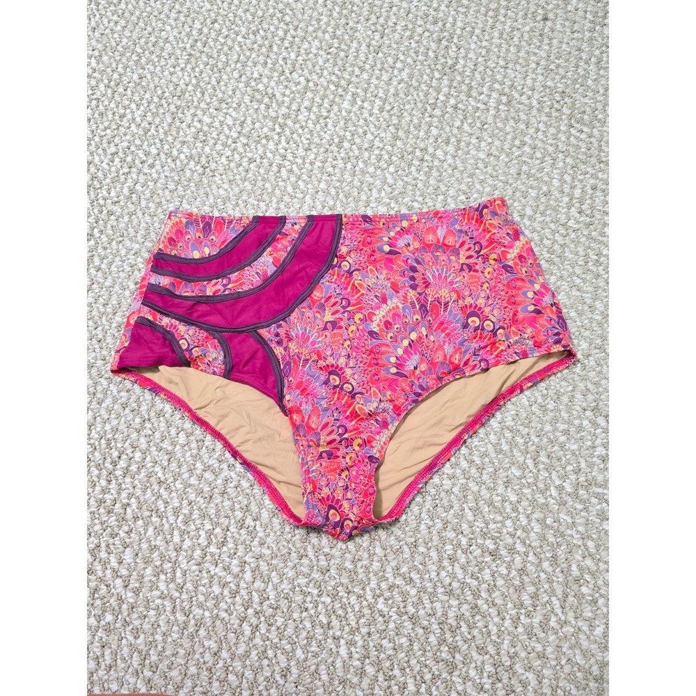 Pink Floral High Cheeky Beach Resort Vacation Swimsuit Bikini Bottoms Plus 1X